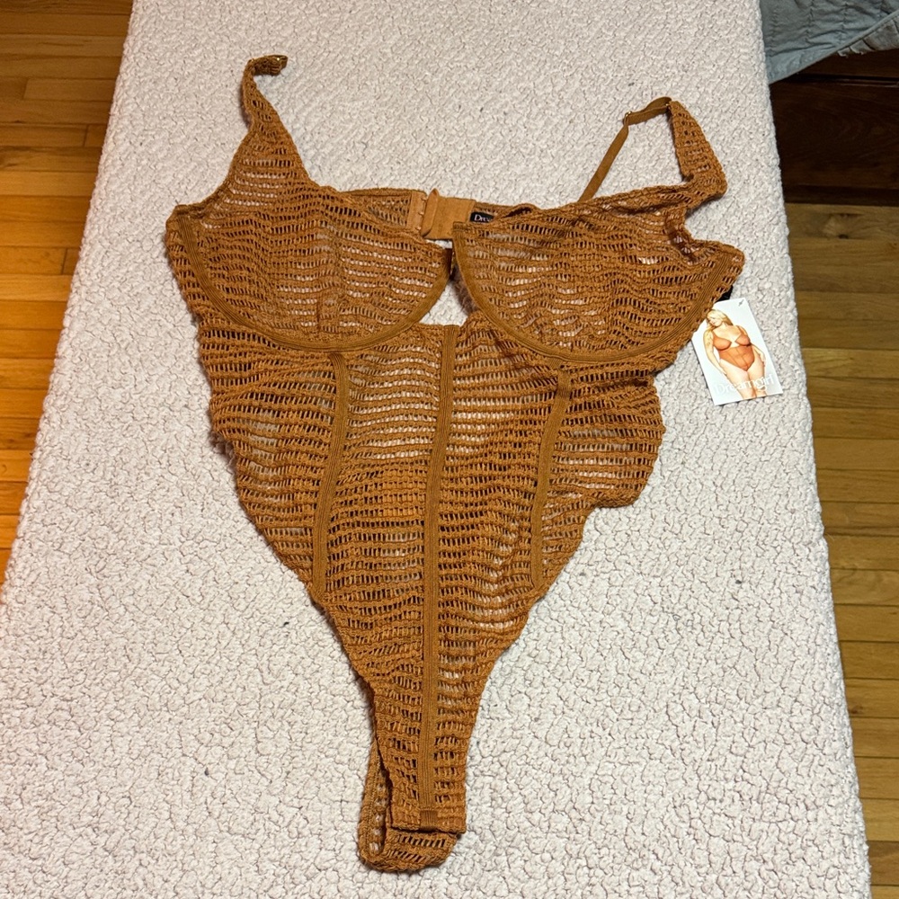 Dreamgirl Tan Crochet lingerie bodysuit